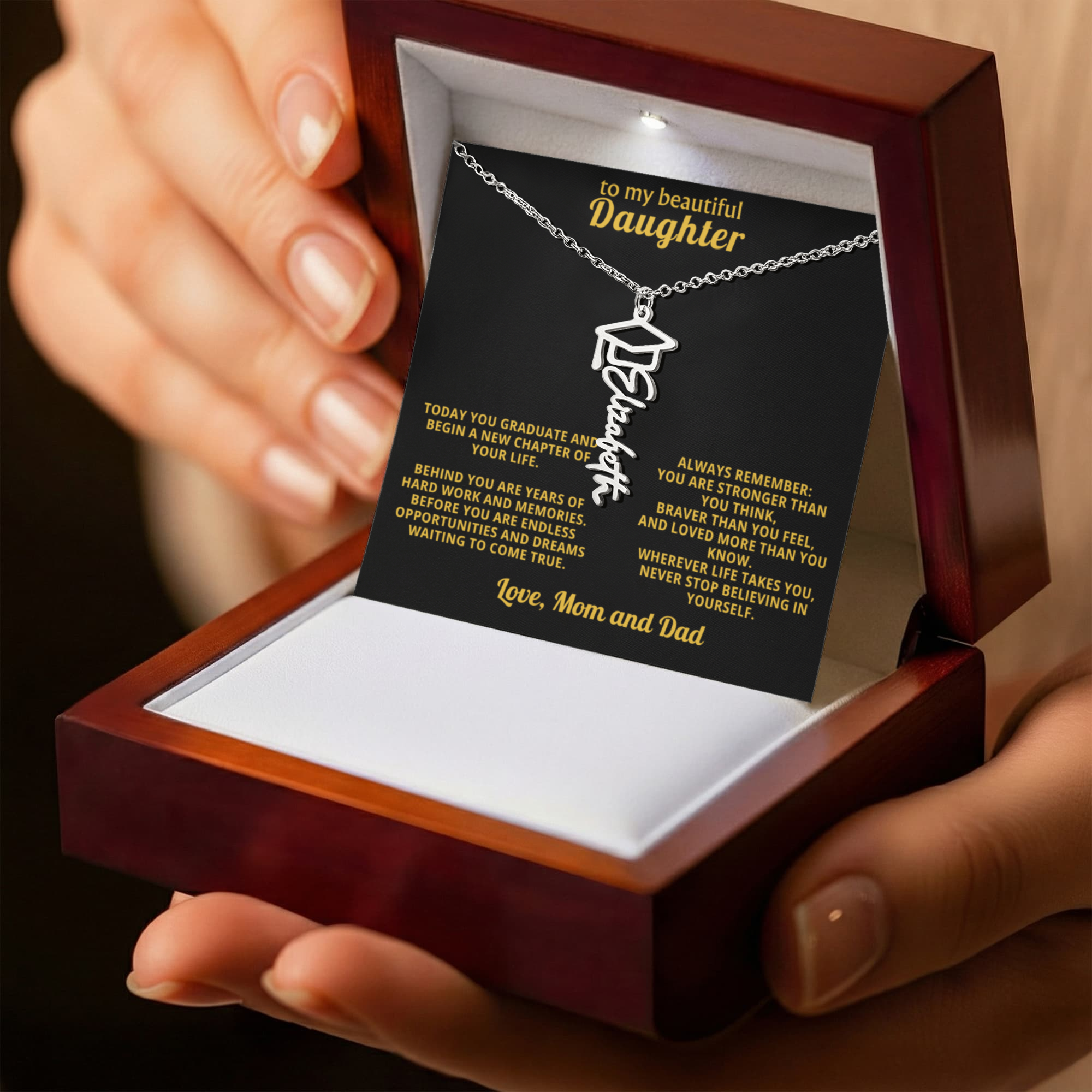 To My Daughter Graduation Gift – Custom Name Necklace