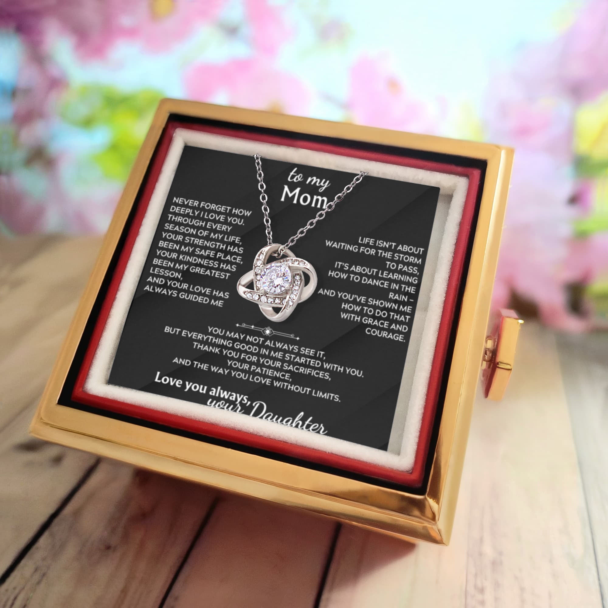 Gift for Mom Love Knot Necklace – Rose Gift Box Set