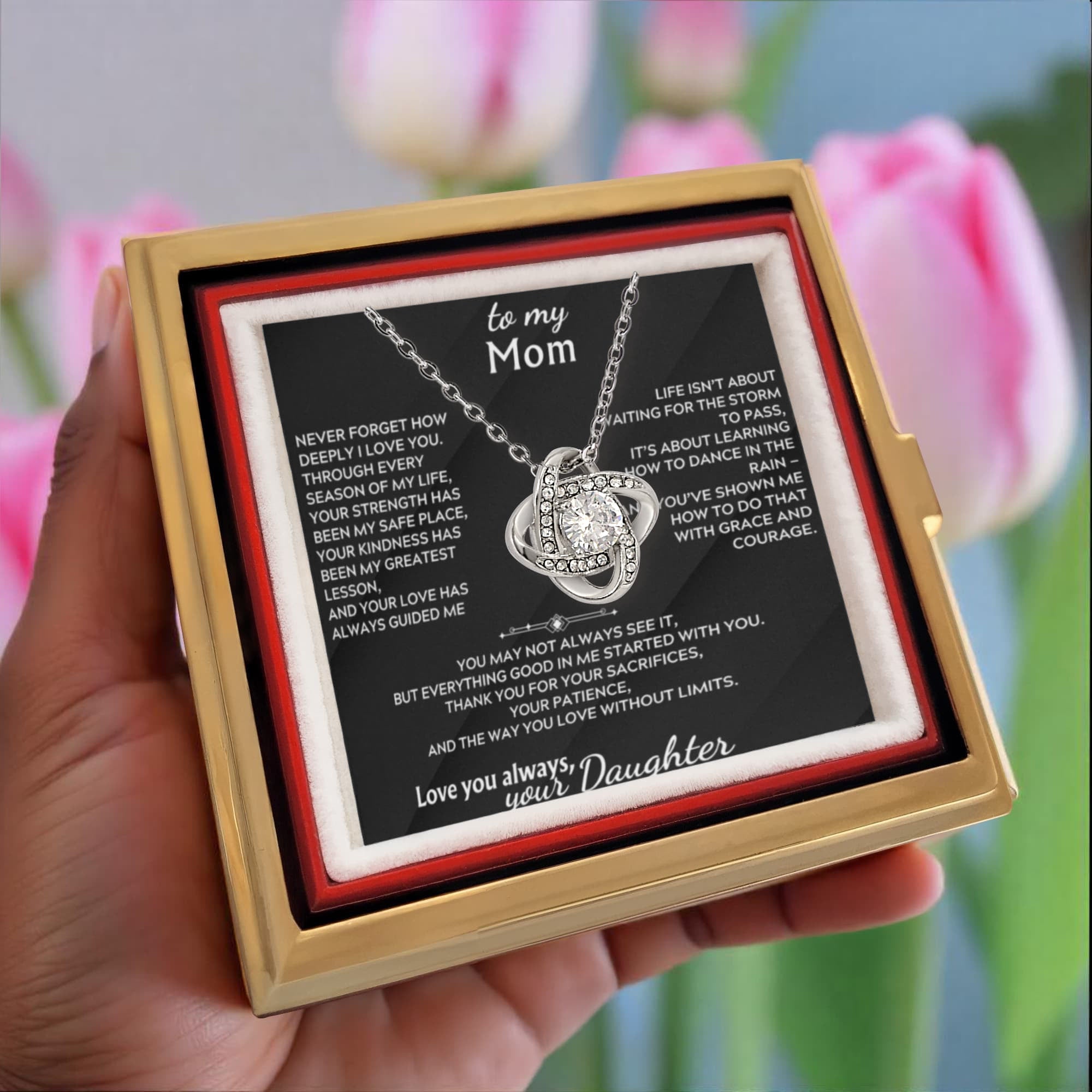 Gift for Mom Love Knot Necklace – Rose Gift Box Set