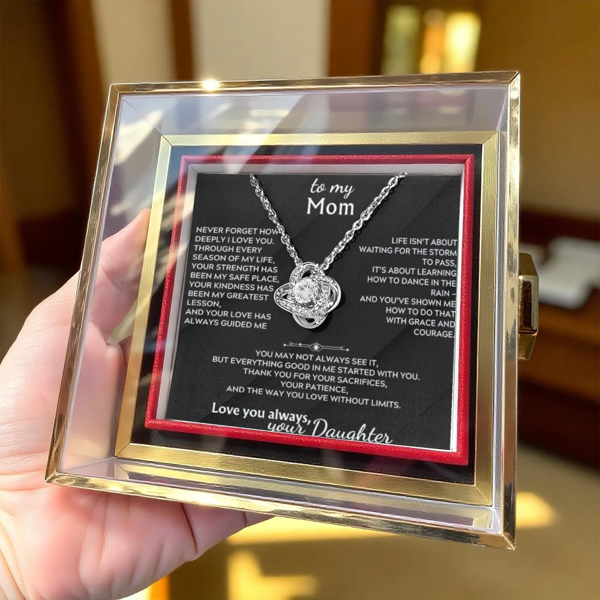 Gift for Mom Love Knot Necklace – Rose Gift Box Set