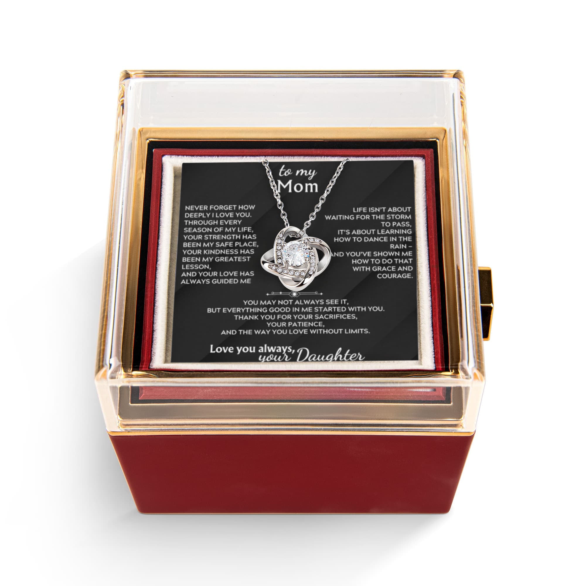 Gift for Mom Love Knot Necklace – Rose Gift Box Set