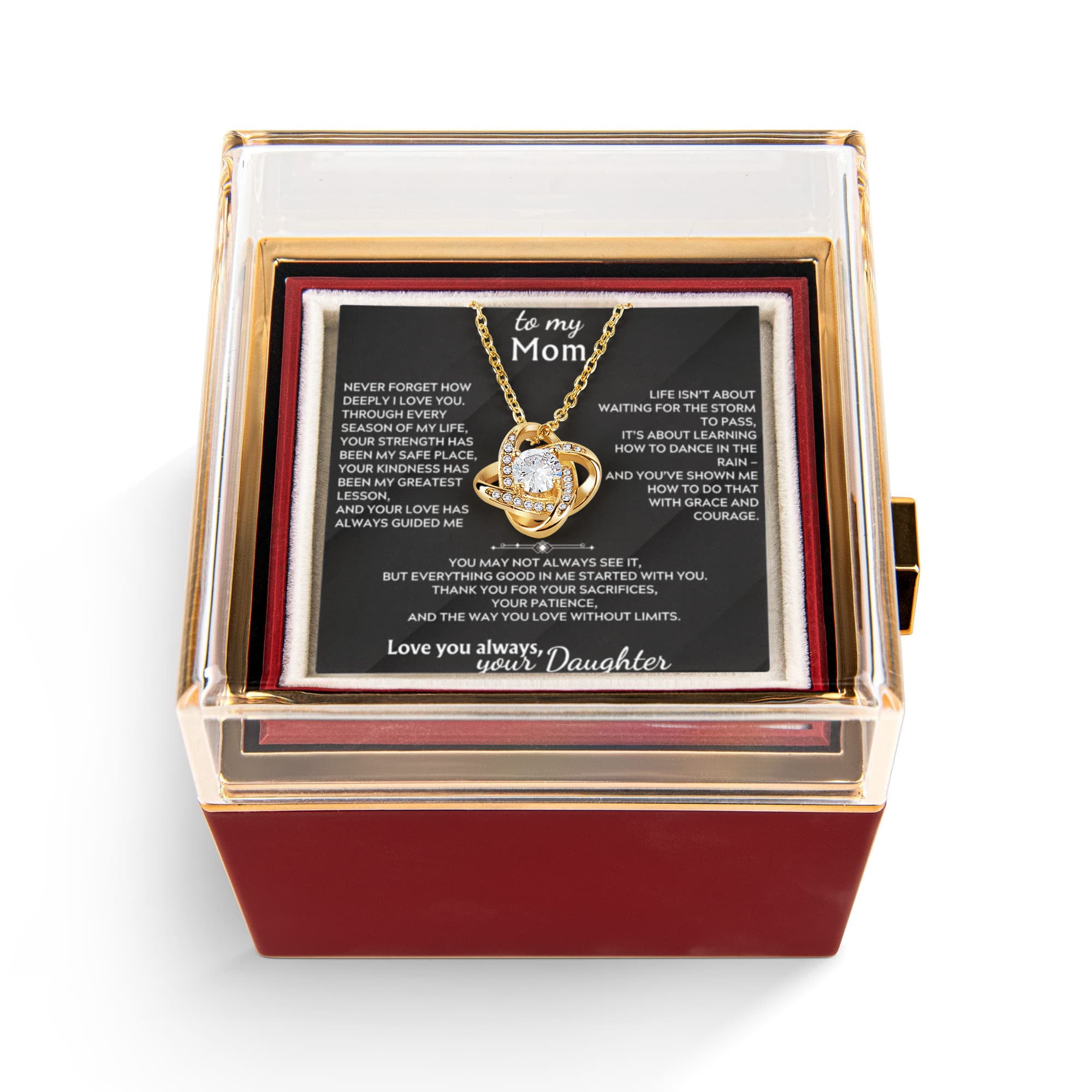 Gift for Mom Love Knot Necklace – Rose Gift Box Set